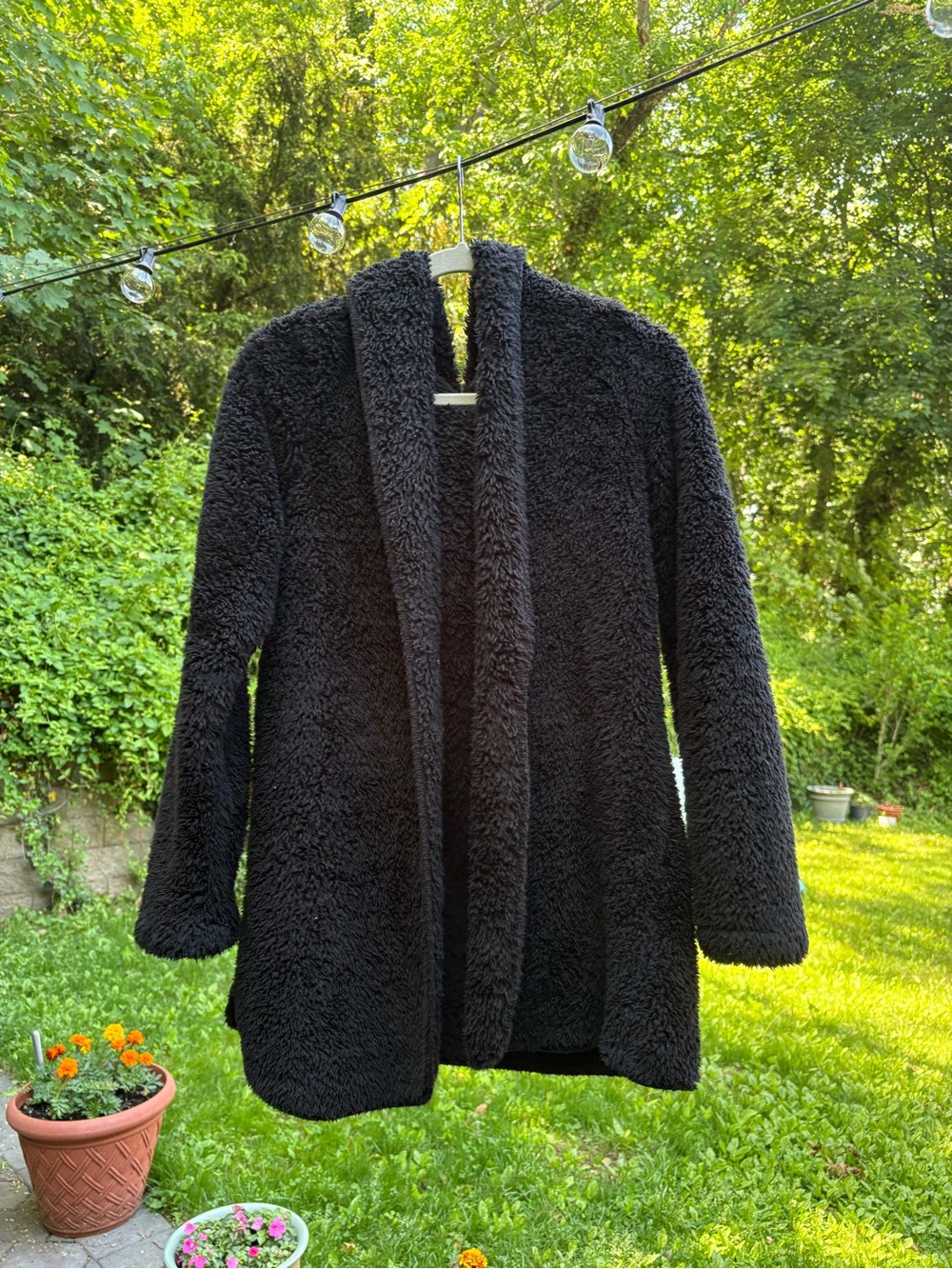 Falling Love Black Teddy Fleece Open Front Cardigan Jacket